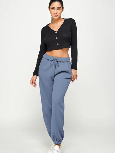 Miniatura 3 de IUUI Pantalones deportivos casuales de forro polar holgados para mujer, pantalones deportivos plegables de cintura alta, pantalones deportivos