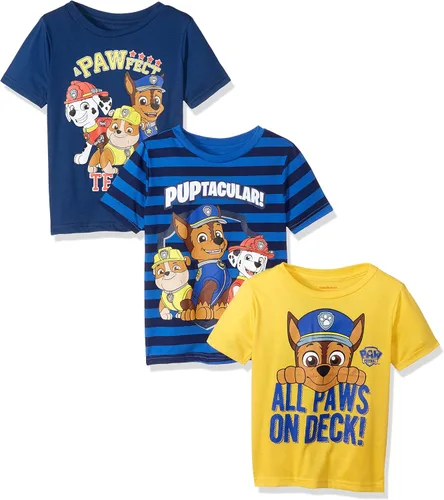 Paw Patrol Nickelodeon Chase, Marshall and Rubble - Paquete de 3 camisetas para niños pequeños y pequeños, azulamarilloazul marino, Azul, azul
