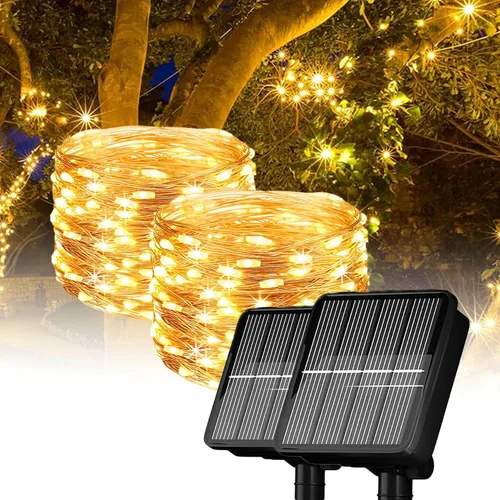 Miniatura 8 de LIGHTOP Guirnalda de luces solares al aire libre, luces de hadas para exteriores, impermeables, de alambre de cobre, paquete de 2, 10.06 m, 100 LED