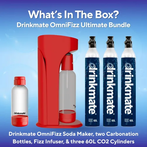 Miniatura 5 de Drinkmate OmniFizz - Máquina de transmisión de agua con gas y soda, carbonata cualquier bebida, paquete definitivo, incluye tres cartuchos de CO2