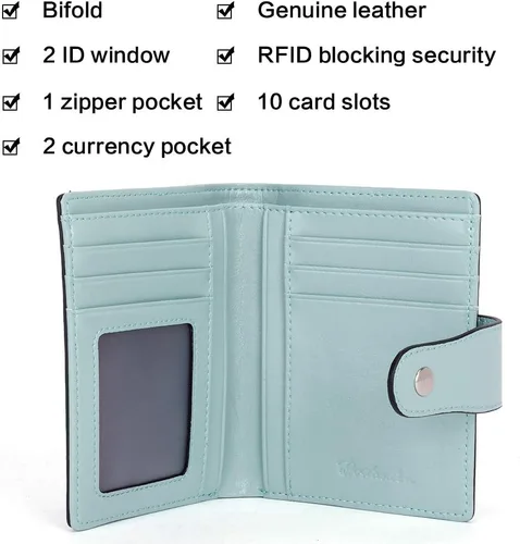 Miniatura 5 de BOSTANTEN Cartera de piel para mujer, con bloqueo RFID, pequeña, plegable, con bolsillo con cremallera, tarjetero, con ventana de identificación