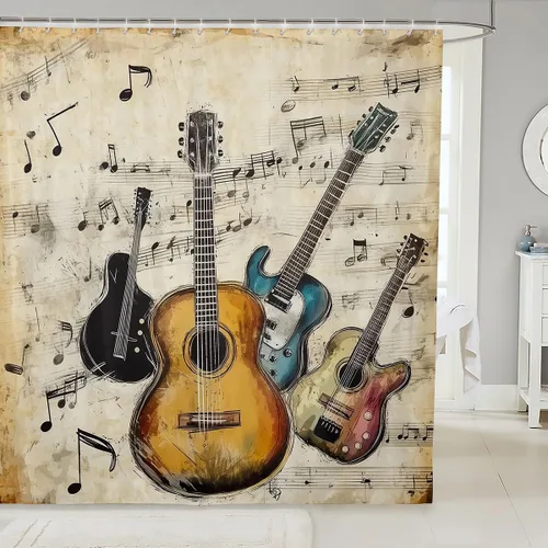 Miniatura 10 de Cortina de ducha de guitarra roja, cortina de baño de música Hip Pop, decoración de baño para niños y niñas, cortina de baño de guitarra de moda