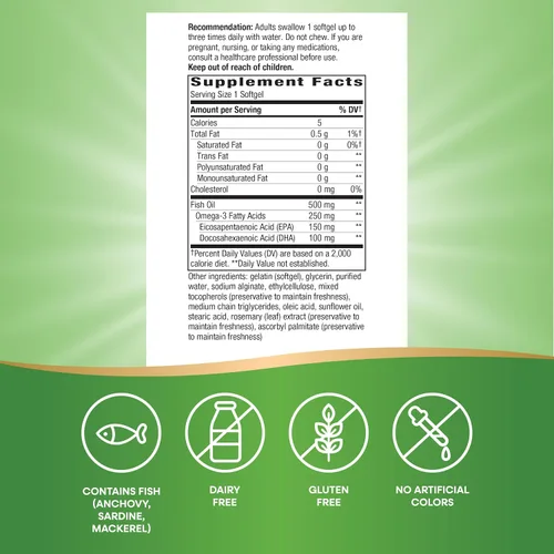Miniatura 5 de Nature's Way Aceite de pescado Fisol, revestimiento entérico, apoya la salud cardiovascular y articular*, Omega 3 de mega potencia, 180 cápsulas