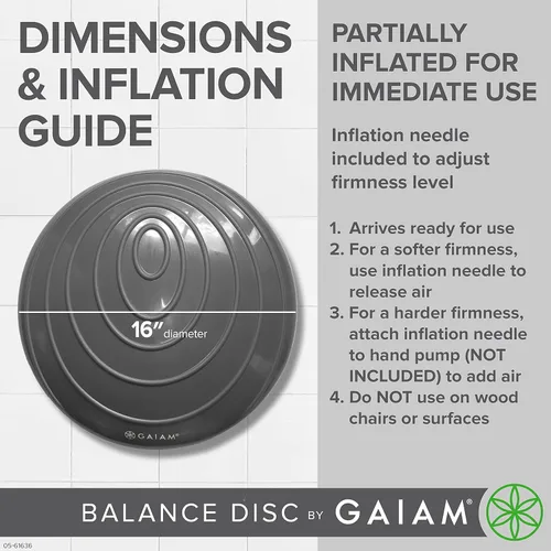 Miniatura 6 de Gaiam Cojín de Equilibrio con Disco de Balanceo, Entrenador de Núcleo de Estabilidad para Silla de Escritorio de Casa u Oficina y Silla Sensorial