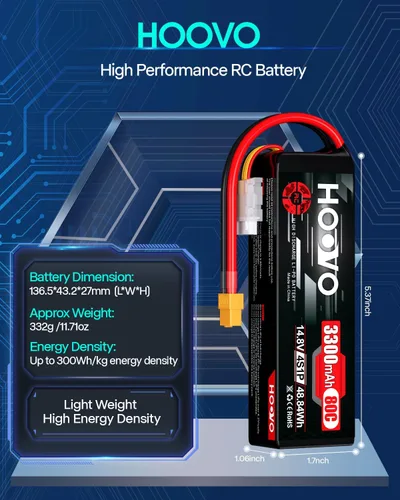 Miniatura 3 de HOOVO 4S Lipo Battery 14.8V 80C 3300mAh RC Lipo Battery Pack Softcase con conector XT60 para barco RC, coche RC, camión, drone RC Quadcopter