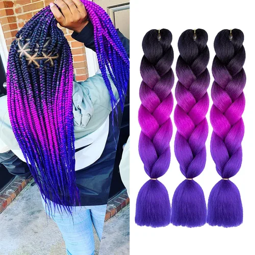 Cabello trenzado ombré, alimentación en cabello para trenzas, 24 pulgadas, 3.53 oz/pieza, 3 unidades, extensiones de cabello trenzado jumbo (negro,