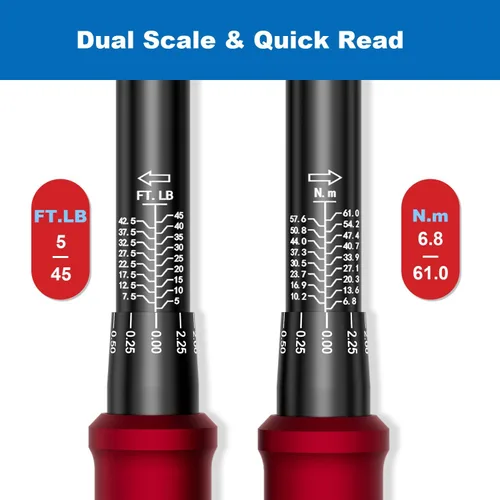 Miniatura 5 de SUERCUP Llave Dinamométrica de Clic de Accionamiento de 3/8 Pulgadas - 5-45 Ft-Lb/6.8-61Nm, Llave Dinamométrica de Clic Ajustable Bidireccional