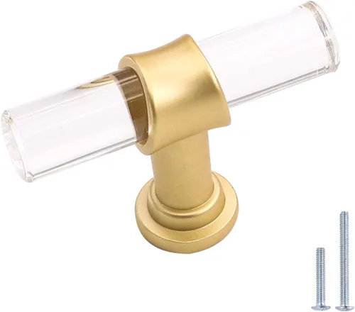 Miniatura 11 de homdiy LS9165GD76 - Tiradores acrílicos de latón cepillado para cajones, manijas de gabinete transparentes para cajones de tocador, manijas