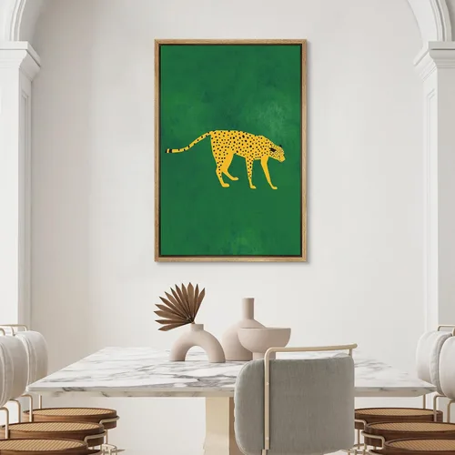 Miniatura 4 de SIGNWIN Lienzo Enmarcado Impresión Arte de Pared Decoración de Habitación Preppy Guepardo Africano Gato Fondo Verde Naturaleza Silvestre Dibujos