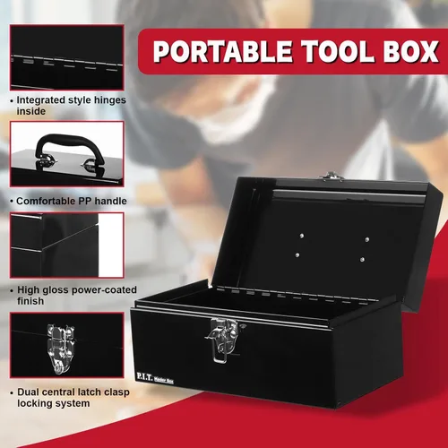 Miniatura 6 de P.I.T. Caja de herramientas de 12 pulgadas, pequeña caja de herramientas portátil de acero con cierre de pestillo de metal para el hogar, almacén