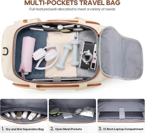 Miniatura 4 de Bolsa de gimnasio para hombres y mujeres con compartimento para zapatos y laptop, bolsa de viaje deportiva 3 en 1, mochila antirrobo para avión