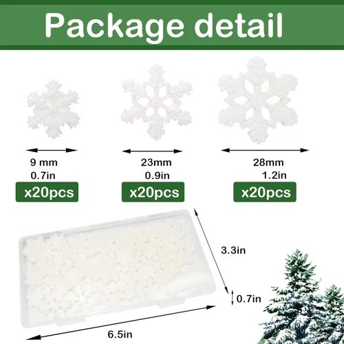 Miniatura 2 de HADDIY Pequeños copos de nieve para manualidades, 60 piezas de mini copos de nieve de plástico con purpurina blanca para adornos de Navidad