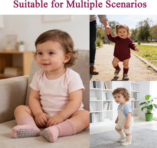 Miniatura 2 de 8 pares de calcetines de algodón antideslizantes para niños y niñas, recién nacidos, calcetines antideslizantes