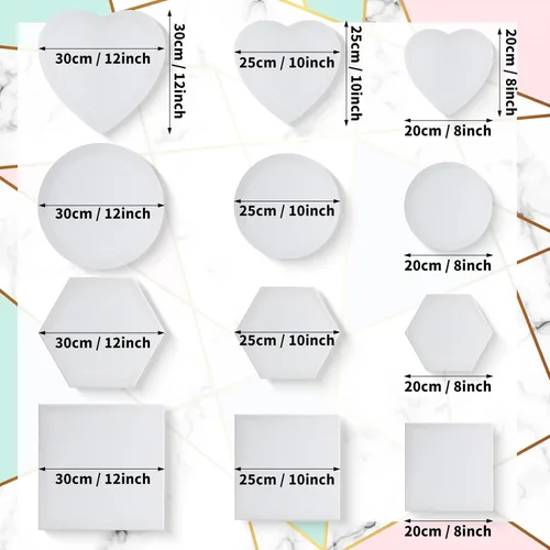 Miniatura 2 de Thenshop 24 lienzos estirados para pintar tableros de lienzo en blanco a granel, marco cuadrado redondo hexagonal en forma de corazón para niños