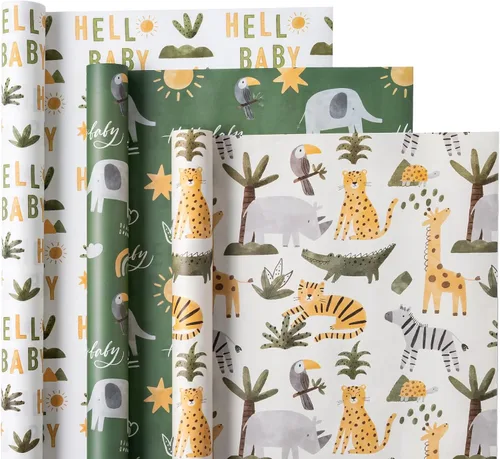 Miniatura 15 de WRAPAHOLIC - Papel de regalo para baby shower con diseño de oso - Rollo mini - 3 rollos - 17 pulgadas x 120 pulgadas - Papel de regalo con lazo