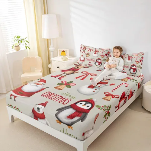 Miniatura 16 de Erosebridal Sábana bajera ajustable de Papá Noel con bolsillo profundo para niños, niñas y niños, juego de ropa de cama de Navidad para niños