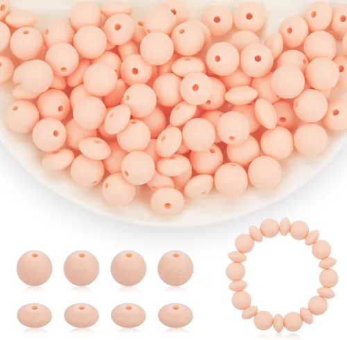 Miniatura 18 de 100 cuentas de silicona de 0.472 pulgadas para llavero, bolígrafo, collar, pulsera, manualidades, goma focal suelta a granel (rosa)