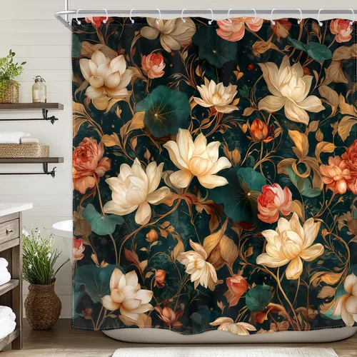 Miniatura 21 de Cortina de ducha floral roja para baño, 60 pulgadas de ancho x 72 pulgadas de largo, flor de cerezo, ciruela, estética asiática, japonesa, acuarela