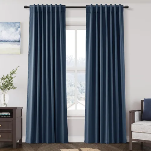 Miniatura 79 de Cortinas de lino 100% opacas para dormitorio, 102 pulgadas de largo, con pestaña trasera, bolsillo para barra, paneles acústicos con aislamiento