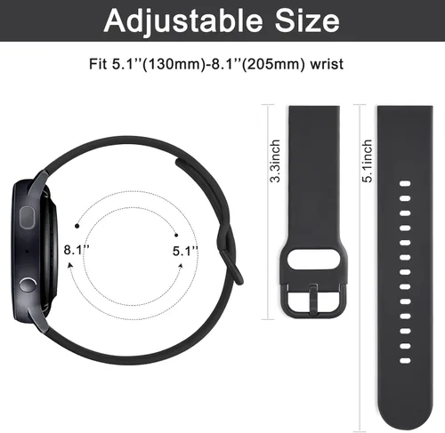 Miniatura 4 de 4 PACK Bands Compatible with Samsung Galaxy Watch 4 40mm 44mm/ 4 Classic 42mm 46mm, 20mm Adjustable Silicone Sport Replacement Strap for Samsung
