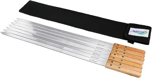 Miniatura 7 de Goutime Kabob - Brochetas de 23 pulgadas de largo, 1 pulgada de ancho de acero inoxidable para asar a la parrilla con mango de madera para hacer