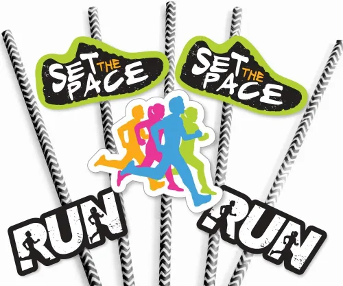 Miniatura 5 de Big Dot of Happiness Set The Pace - Pajitas decorativas a rayas para correr o fiestas de maratón - Juego de 24 pajitas decorativas de papel