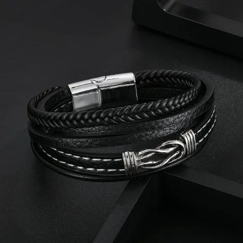 Miniatura 2 de Pulsera de cuero con nudo para hombre, estilo vintage, elegante, acero inoxidable 316L, infinito, joyería elegante y genial para hombres, padre