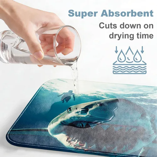 Miniatura 7 de Divertidas alfombras de baño de terciopelo coral con mandíbulas náuticas subacuáticas con diseño de tiburón y playa, antideslizantes, juego de Azul