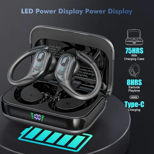 Miniatura 2 de sajawass Auriculares inalámbricos, auriculares Bluetooth deportivos, auriculares deportivos con 75 horas de reproducción, con pantalla