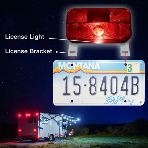 Miniatura 2 de Lumitronics Luz de montaje en superficie roja, soporte de licencia y luz de matrícula, parada/giro/cola para RV, remolque, cámper, quinta rueda