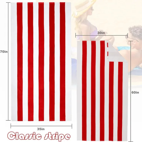 Miniatura 3 de Juego de toallas Exclusivo Mezcla, 4 toallas de playa, a rayas, 30 x 60 pulgadas y 35 x 70 pulgadas, de algodón Rojo/Turquesa/Amarillo/Azul Océano