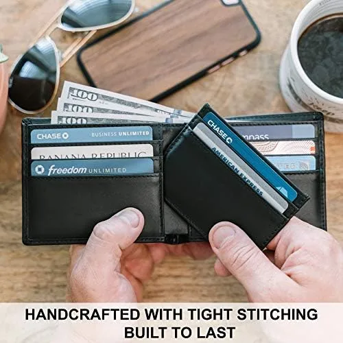 Miniatura 6 de Billetera plegable RFID de cuero para hombre con bolsillo frontal delgado extraíble, Negro -, Classic