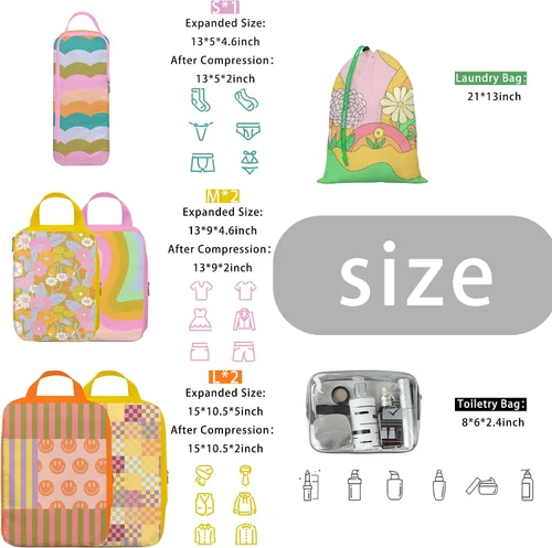 Miniatura 3 de Cubos de embalaje de compresión, cubos de embalaje para viajes, juego de bolsas organizadoras de equipaje impermeables, bonitos cubos de embalaje
