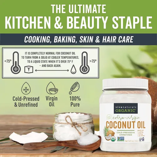 Miniatura 4 de Viva Naturals Aceite de coco orgánico, 54 onzas líquidas, sin refinar, aceite de coco virgen extra prensado en frío, orgánico USDA y sin OMG, aceite