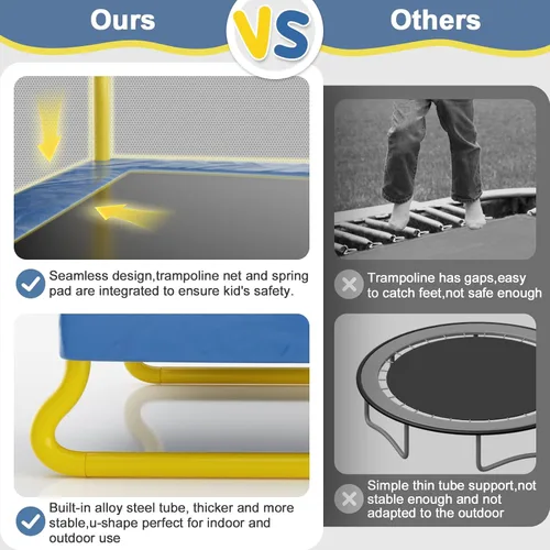 Miniatura 4 de Trampolín rectangular de 7.5 pies para niños, trampolines recreativos aprobados por ASTM de 78 pulgadas con columpio, trampolín pequeño para niños