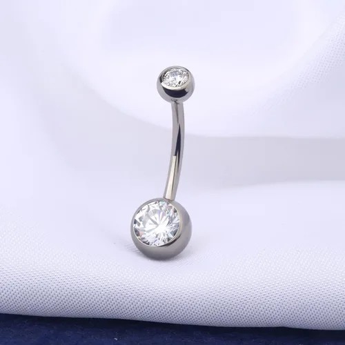 Miniatura 2 de OUFER Piercing de ombligo de titanio con rosca interna, joyería redonda de circonita cúbica para mujer, Metal