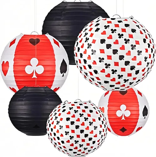 Mudder 6 piezas de decoración de fiesta de casino negro rojo linternas de papel 10 pulgadas póker noche decoraciones casino colgantes linternas