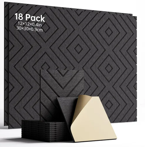 Miniatura 9 de Paneles de espuma con aislamiento de sonido para paredes, paquete de 12 paneles autoadhesivos acústicos, paneles de pared insonorizados de 12 x 12 x