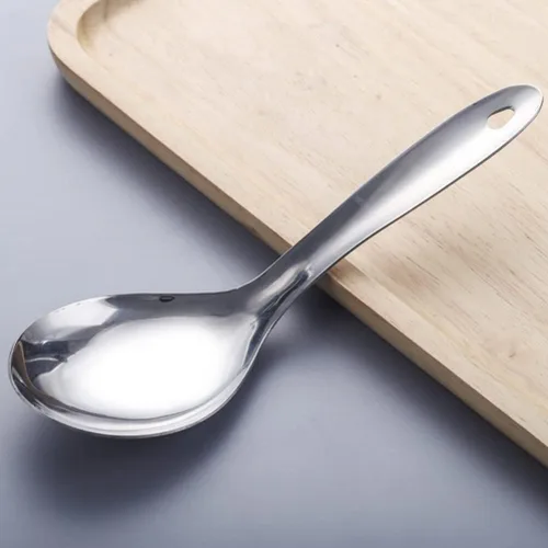 Miniatura 4 de Kichvoe Juego de 3 cucharas de arroz de acero inoxidable, cucharas de cocina ligeras, cuchara de arroz para servir sopas y guisos, fácil