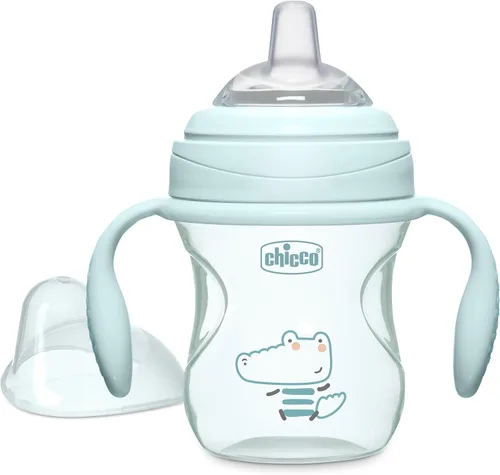Chicco Vaso de transición con boquilla de silicona y tapa sin derrames 7oz. | Marcas de calibración | Asas extraíbles | Apto para lavavajillas en la