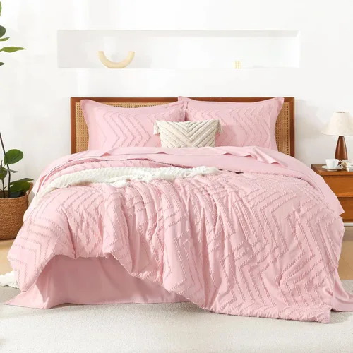 Miniatura 33 de Litanika Juego de ropa de cama con edredón tamaño King con sábanas beige - Juego de 7 piezas en una bolsa, diseño King Chevron copetudo bohemio