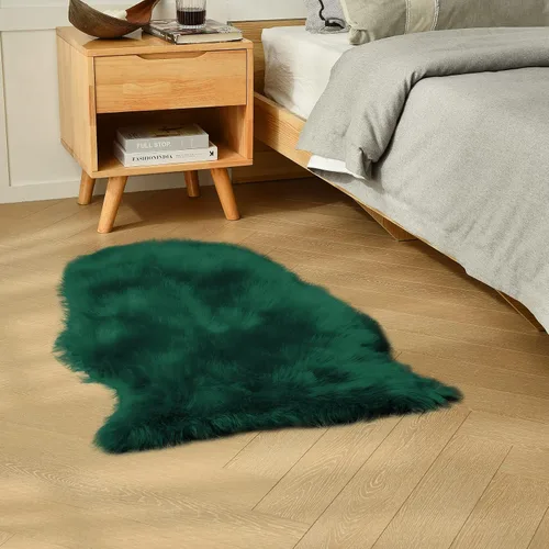 duduta - Alfombra de pelo de oveja sintética verde esmeralda de 2 x 3 pies, alfombra esponjosa lavable para cabecera de cama pequeña, dormitorio,