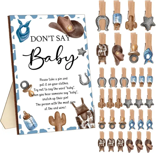 Miniatura 20 de Unittype 51 Piezas No Digas Bebé Juego de Baby Shower Regalos Incluye Letrero de Baby Shower Tema Abeja y 50 Mini Pinzas de Ropa de Abeja para Niños