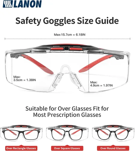 Miniatura 7 de LANON - Lentes de seguridad para colocar sobre anteojos, ANSI Z87.1 con antivaho y arañazos, protección UV, almohadillas de nariz de TPR suaves