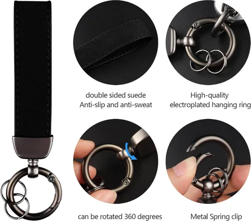 Miniatura 4 de Fehlot Llavero de gamuza para automóvil, con anillo en D antipérdida, dos llaveros y destornillador, gira 360 grados, soporte para llaves