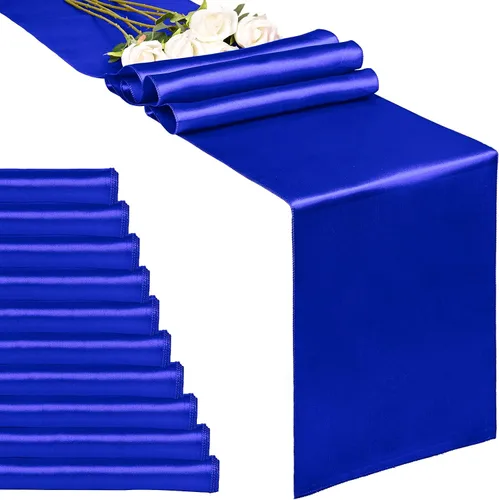 Miniatura 14 de Paquete de 10 caminos de mesa de satén azul marino de 12 x 108 pulgadas de largo para bodas, decoraciones para fiestas de cumpleaños, banquetes