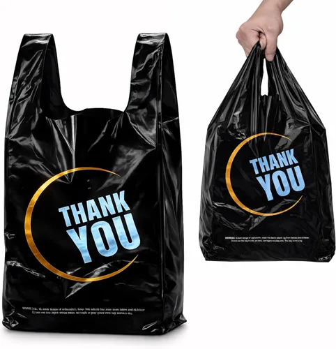Miniatura 7 de YoYoRain 1000 bolsas de agradecimiento, bolsas tipo camiseta, bolsas de plástico blancas (500 unidades), bolsas de plástico negras (500 unidades)