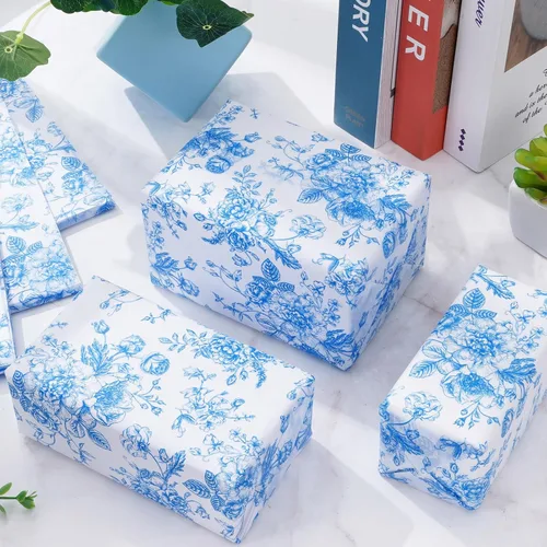 Miniatura 6 de AnyDesign 100 hojas de papel de seda floral azul chinoiserie papel de regalo vintage azul blanco papel de embalaje de flores de bricolaje para baby