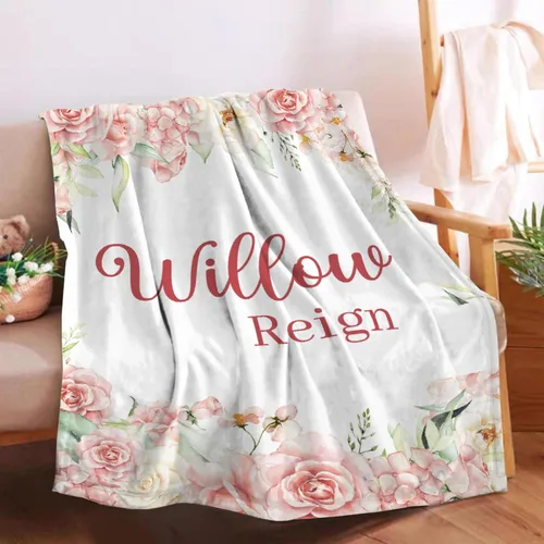 Miniatura 21 de Manta de bebé personalizada para niñas y niños pequeños, recién nacidos, regalos personalizados de vaca floral con nombre y texto, 40 x 30 pulgadas