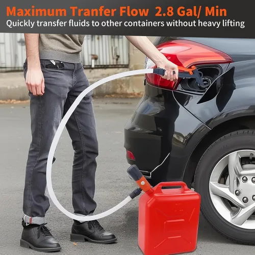 Miniatura 5 de Bomba de transferencia de combustible con boquilla manual, bomba de lata de gasolina de 2.8 GPM con tubo de entrada retráctil y manguera de descarga